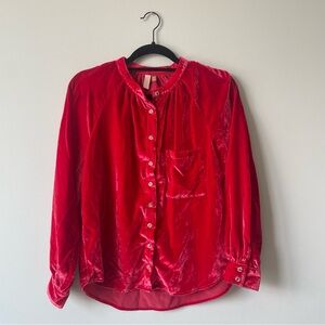 Anthropologie Red Velvet Blouse
